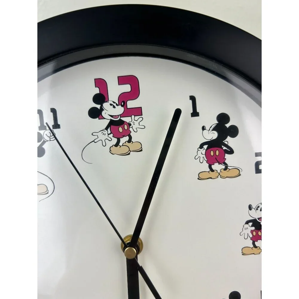 Disney It's Mickey Mouse Time Wall Clock Round Circular Black Red White Tested